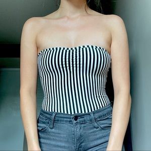 American Apparel Strapless Striped Bodysuit